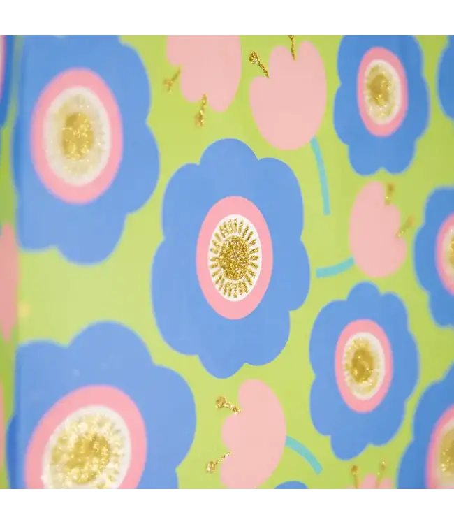 Cadeautasje bloemen klein | Gouden glitters / groen | 21 x 25 x 10