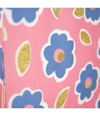 PartyPal OUTLET Cadeautasje bloemen | Gouden glitters / roze | 26 x 32 x 12