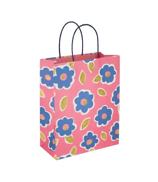 Cadeautasje bloemen | Gouden glitters / roze | 26 x 32 x 12