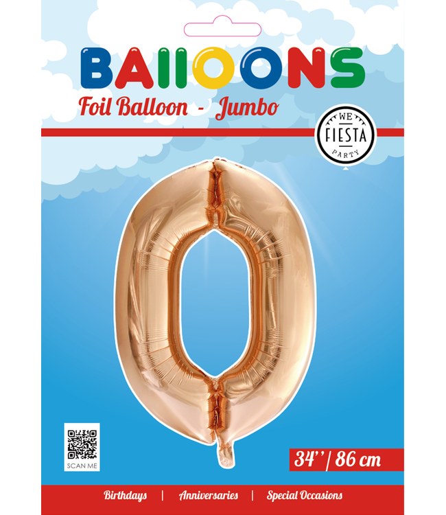 Cijferballon 0 | Rose goud | 86cm