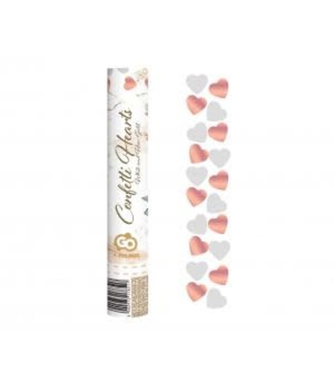 Confetti kanon hartjes | Rosegoud en Wit | 30cm