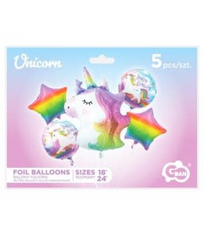 Unicorn folieballonnenset | 5 stuks