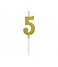 Beauty & Charm Kaarsje cijfer 5 | Metallic goud | 9.5cm