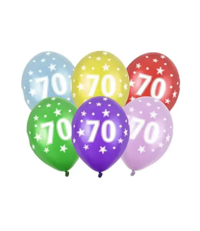Ballonnen 70 jaar - metallic gekleurd met sterren | 6 stuks