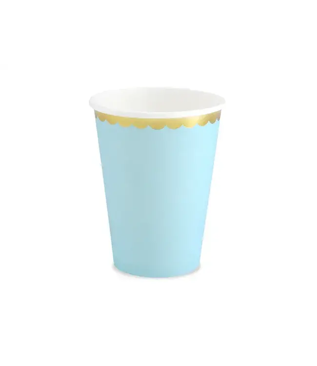 Papieren bekers - blauw met gouden rand - 6 stuks