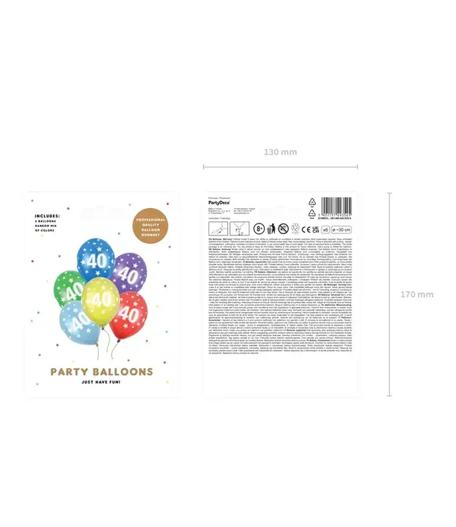 Ballonnen 40 jaar - metallic gekleurd met sterren | 6 stuks