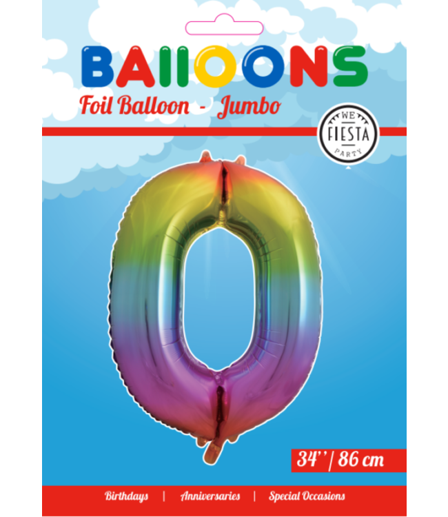 Cijferballon 0 | Regenboog | 86 cm