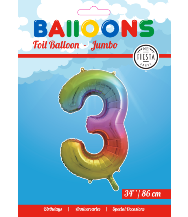 Cijferballon 3 | Regenboog | 86 cm