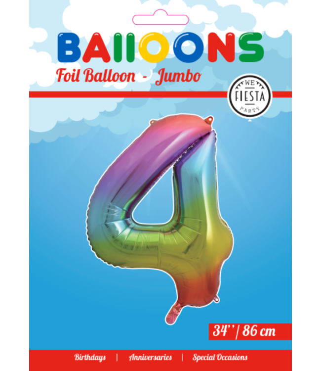 Cijferballon 4 | Regenboog | 86 cm