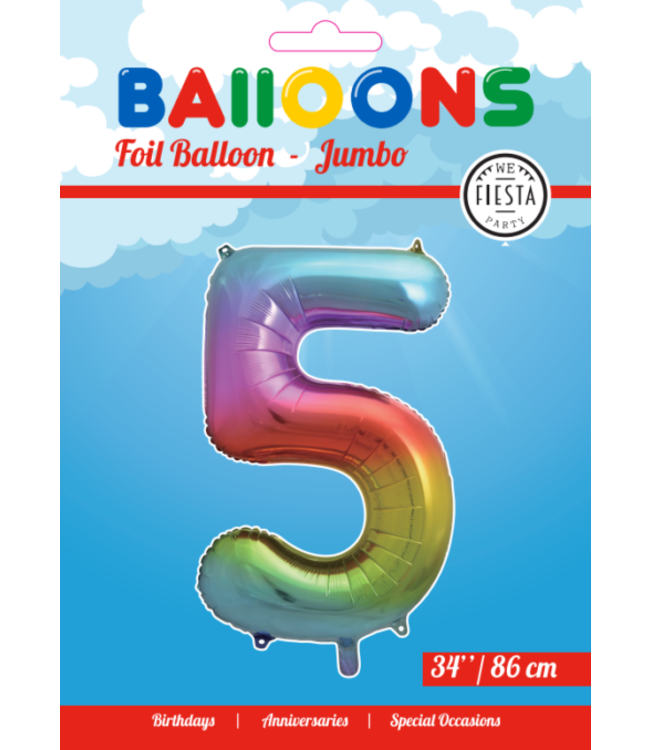 Cijferballon 5 | Regenboog | 86 cm