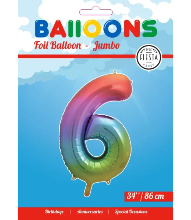 Cijferballon 6 | Regenboog | 86 cm