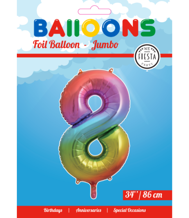 OUTLET Cijferballon 8 | Regenboog | 86 cm