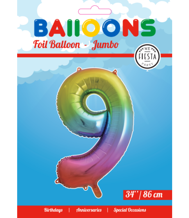 Cijferballon 9 | Regenboog | 86 cm