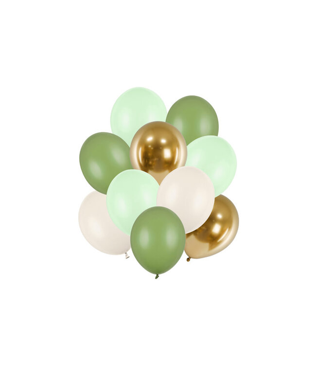 PartyDeco Ballonnen mix | groen, beige en goud | 10 stuks