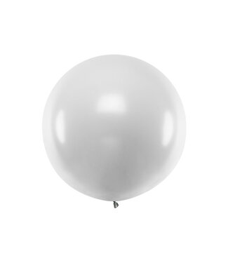 PartyDeco Reuzenballon metallic silver snow | 100 cm | 1 stuk