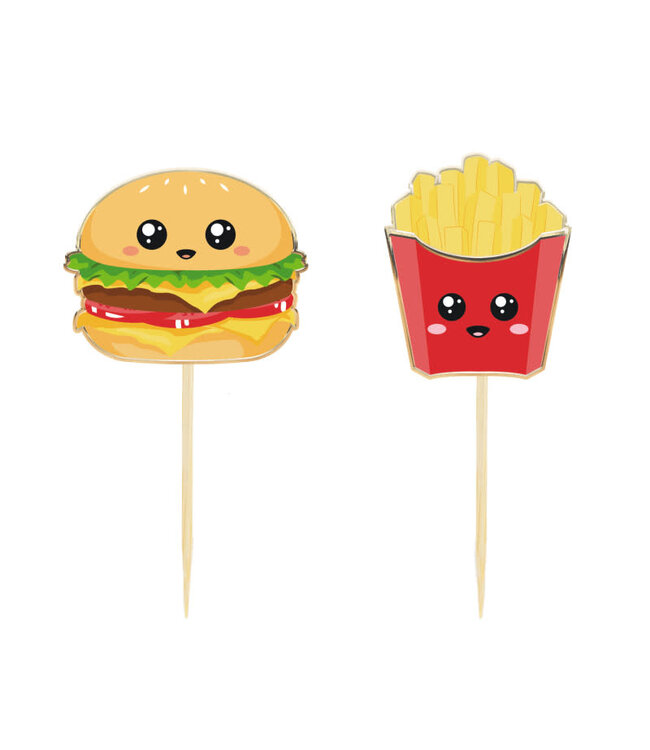 OUTLET Cupcaketoppers hamburger & friet | 10 stuks