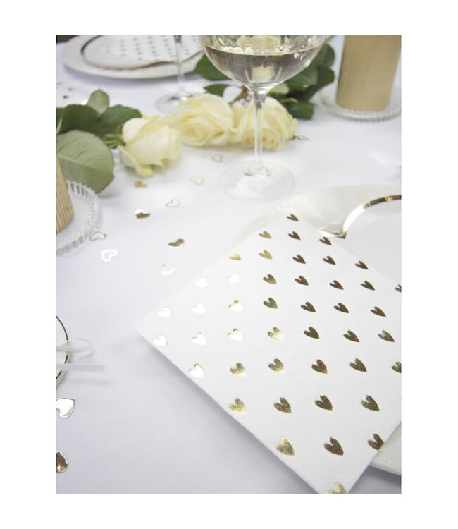 Servetten wit met gouden hartjes | 16 stuks
