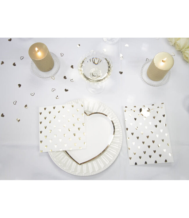Servetten wit met gouden hartjes | 16 stuks