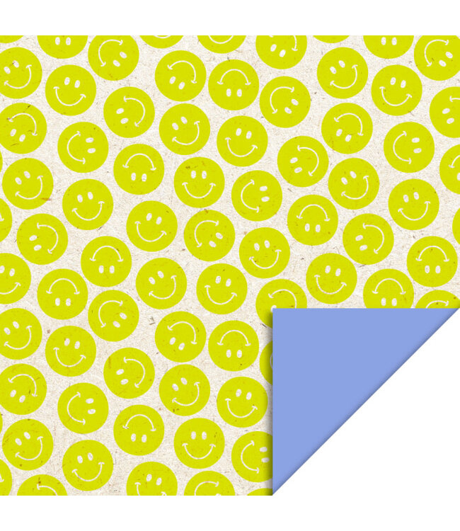 House of Products Cadeaupapier smiley lemon yellow  - blue | 70 x 300 cm