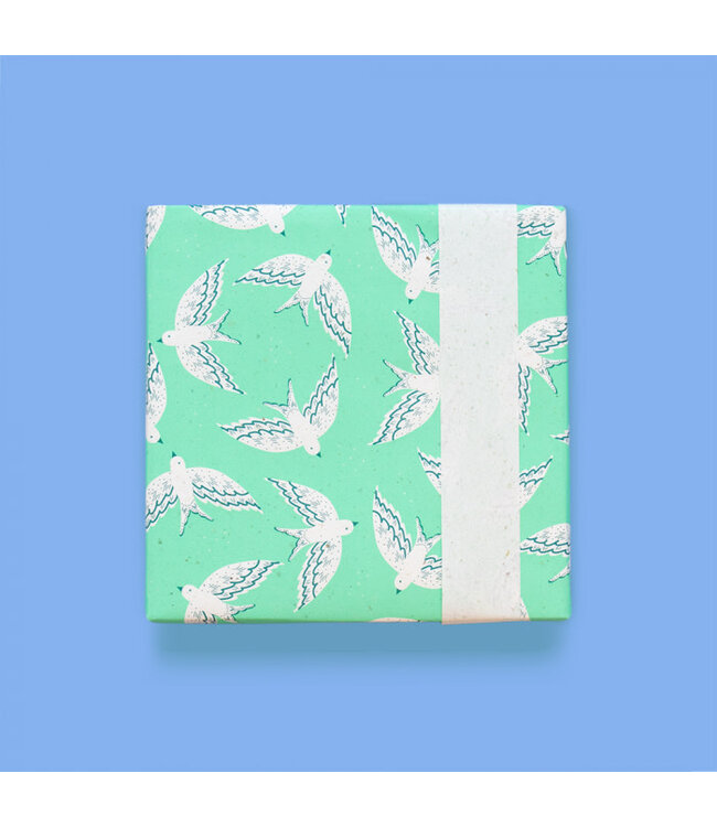Cadeaupapier birds mint | 70 x 300 cm
