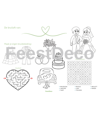 Feestdeco Wedding Stationary OUTLET Bruiloft kleurplaten A4 | Lichtgroen | 5 stuks