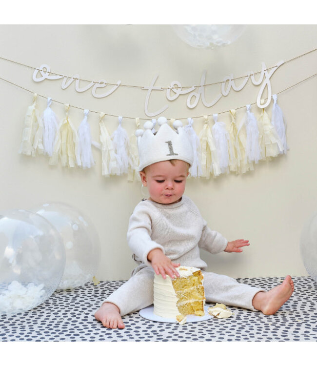 Wit stoffen kroontje| 1 | Pompom