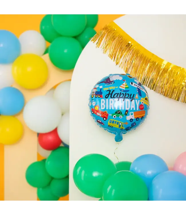 Folieballon happy birthday voertuigen | 45 cm