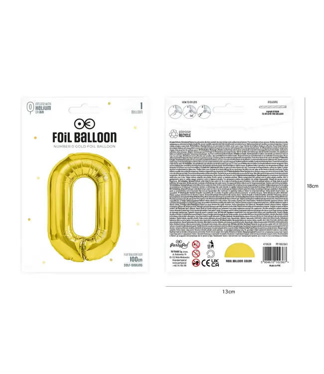 Cijferballon 0 goud | 100 cm