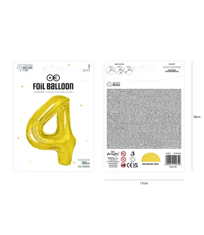 Cijferballon 4 goud | 100 cm