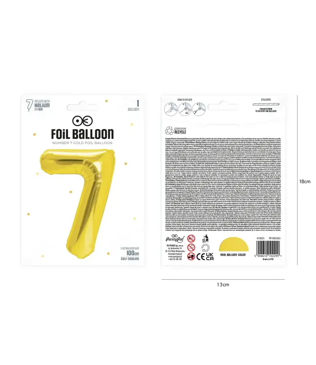 Cijferballon 7 goud | 100 cm