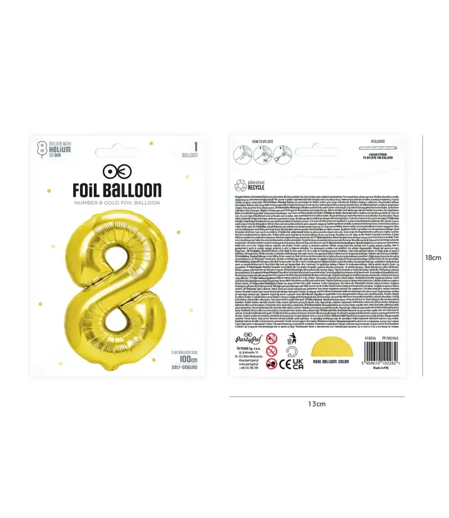 Cijferballon 8 goud | 100 cm