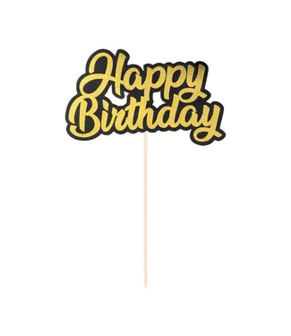 PartyPal Taarttopper happy birthday | Goud en zwart