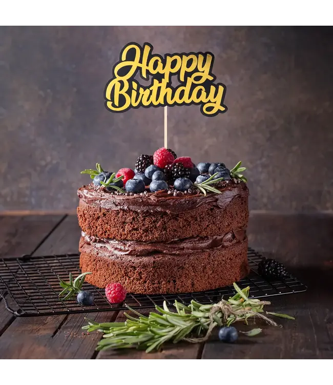 Taarttopper happy birthday | Goud en zwart