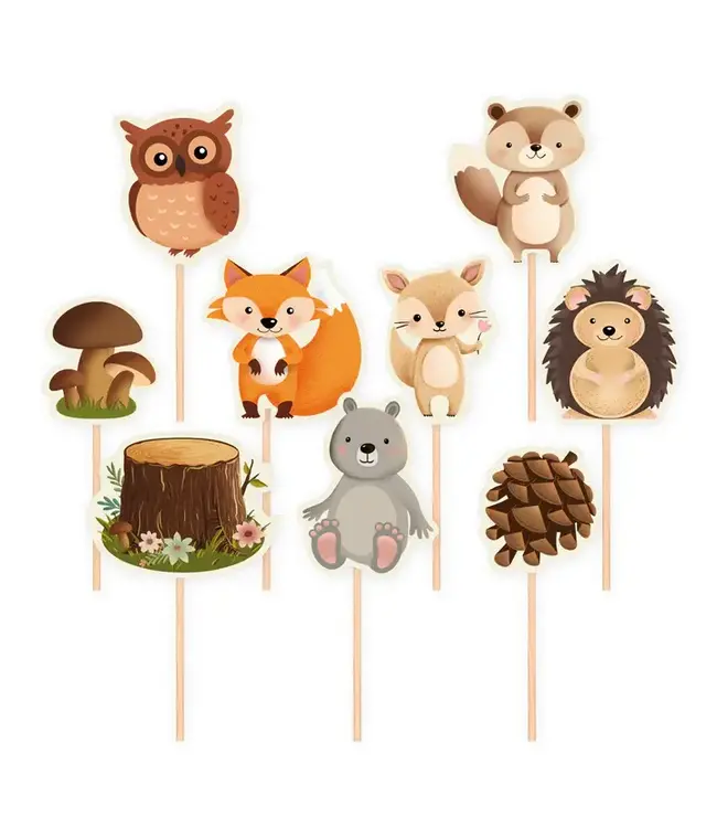 Bosdieren Verjaardag Decoratie, 48 Stuks Cupcake Topper