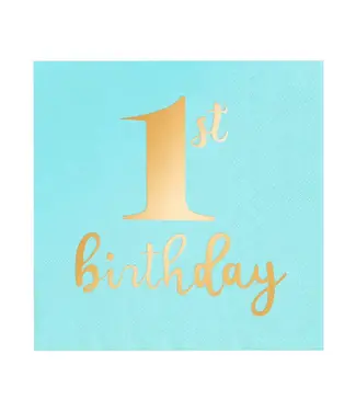 PartyPal Servetten 1st birthday turquoise | 10 stuks