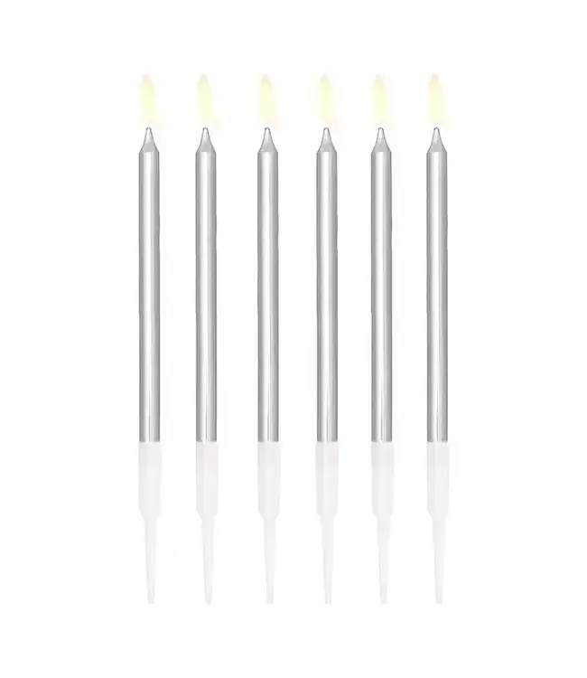 Kaarsjes zilver | 6 stuks | 13 cm