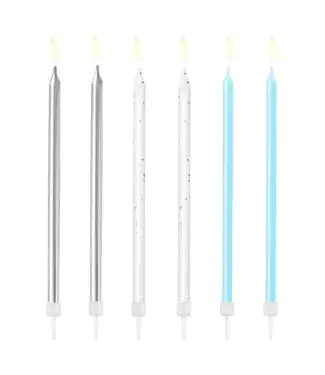 PartyPal Kaarsjes zilver-wit-blauw | 6 stuks