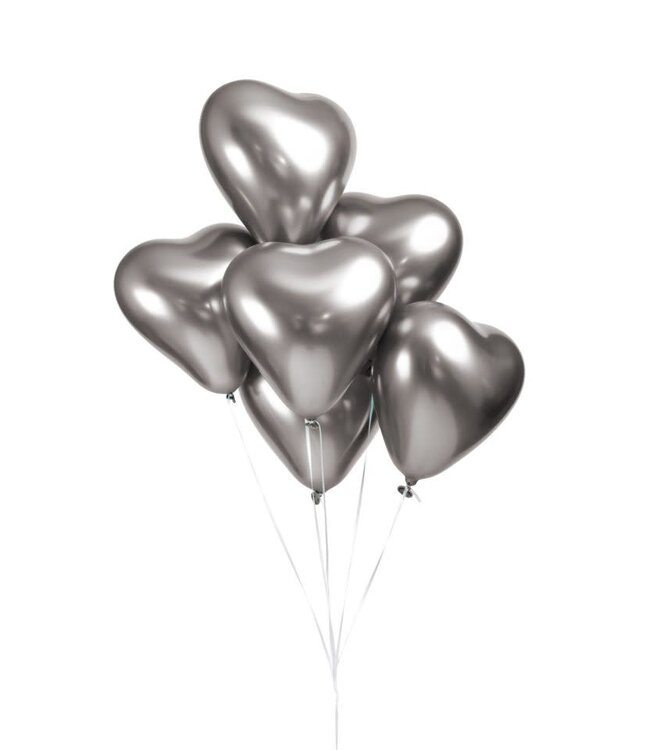 Hartjes ballonnen chrome zilver | 30cm | 6 stuks