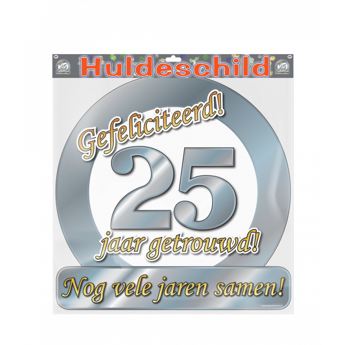 Huldebord 25 Jaar getrouwd Zilver 50 x 50 cm Feestdeco