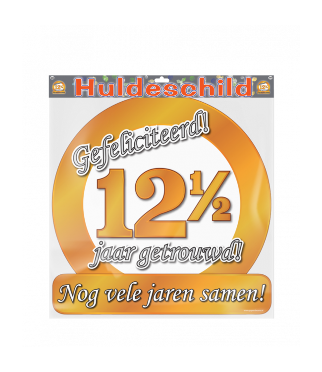 Huldebord | 12,5 Jaar getrouwd | Goud | 50 x 50 cm