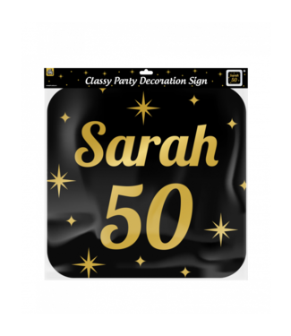 Huldebord | Sarah 50 Jaar| Goud Zwart | 50 x 50 cm
