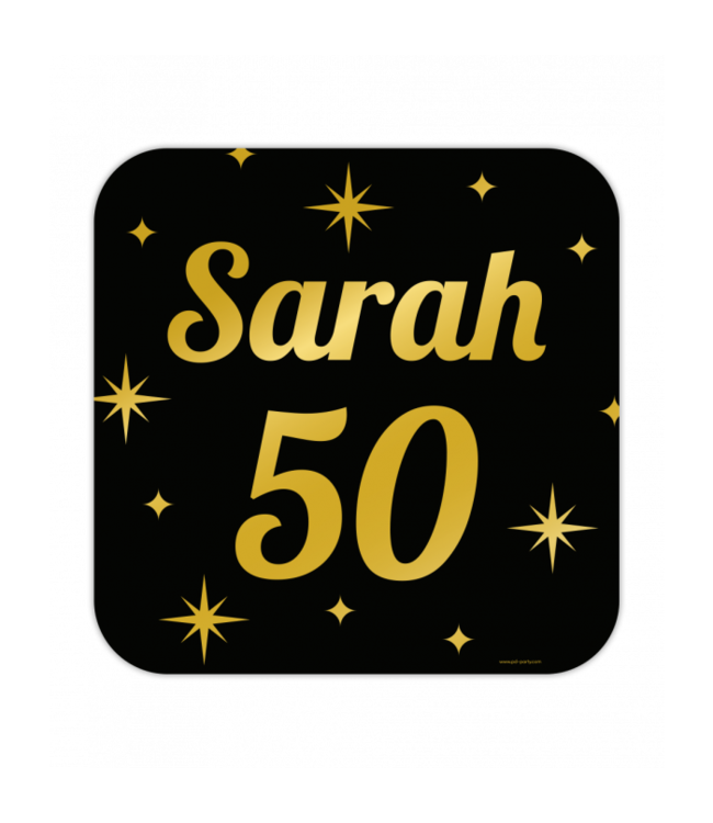 Huldebord | Sarah 50 Jaar| Goud Zwart | 50 x 50 cm