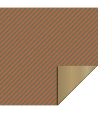 House of Products Cadeaupapier Duo Stripe Cognac/Green - Gold | 70 cm x 3 m