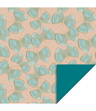 House of Products Cadeaupapier Big Butterfly Misty Green/Nude - Blue | 70 cm x 3 m