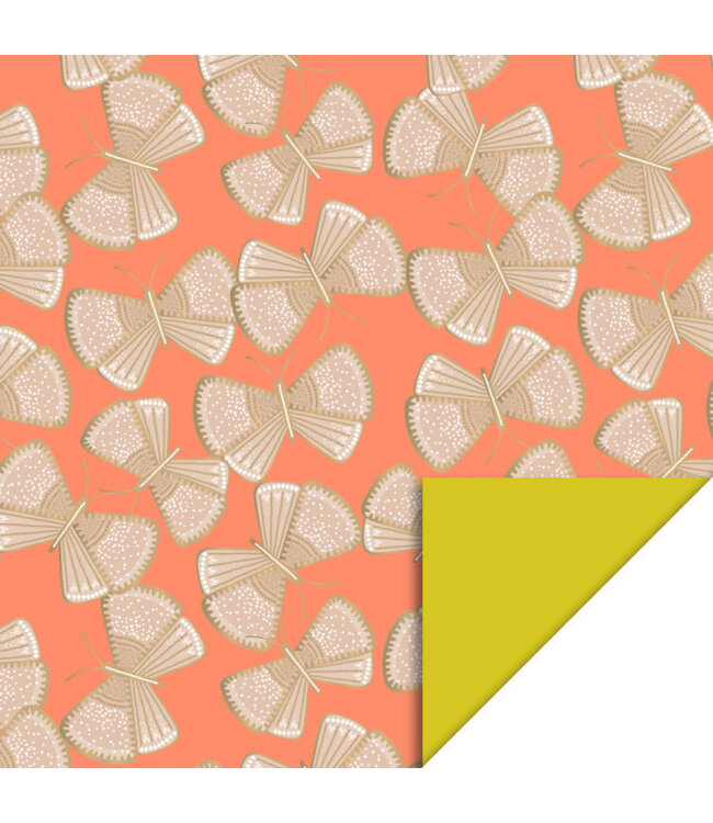 House of Products Cadeaupapier Big Butterfly Nude/Salmon - Yellow | 70 cm x 3 m