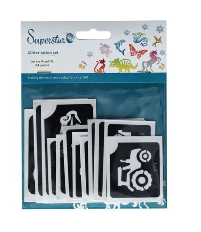 Glitter Tattoo Sjablonen | Voertuigen | 24 stuks