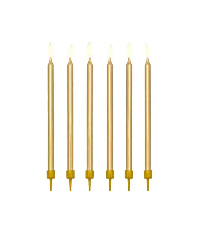 Taartkaarsjes goud  lang - 12,5 cm - 12 stuks