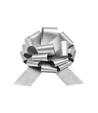 PartyDeco Decoratieve strik glitter zilver | 30 CM