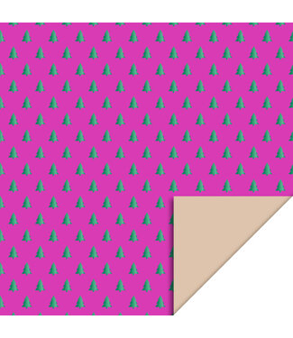 House of Products OUTLET cadeaupapierTree Green Foil Deep Pink - Nude | 70 cm x 3 m