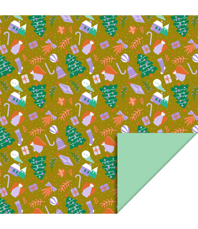 Cadeaupapier Time Olive - Mint | 70 cm x 3 m